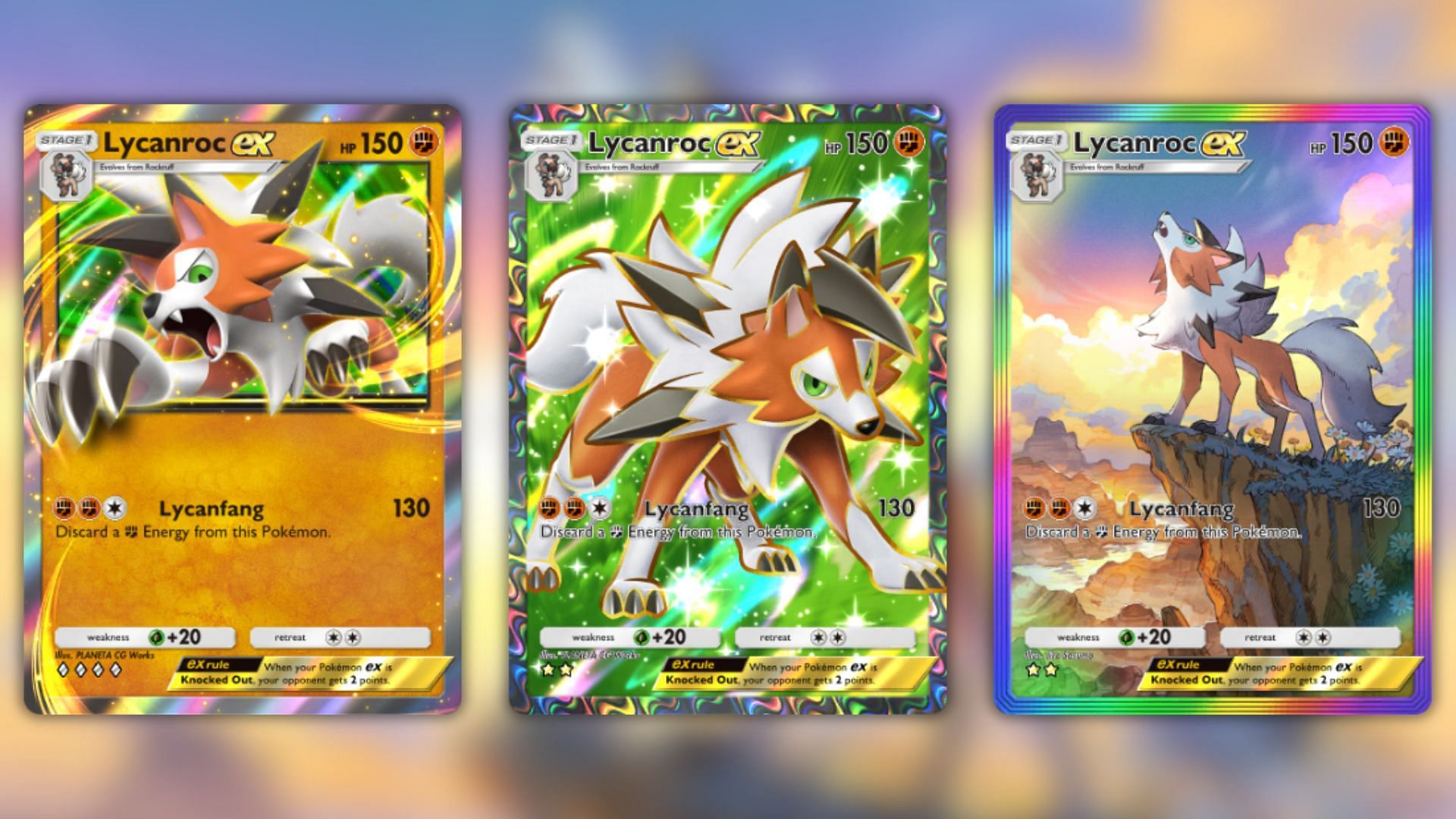 All Lycanroc ex variants as seen in the game (Image via The Pokemon Company)